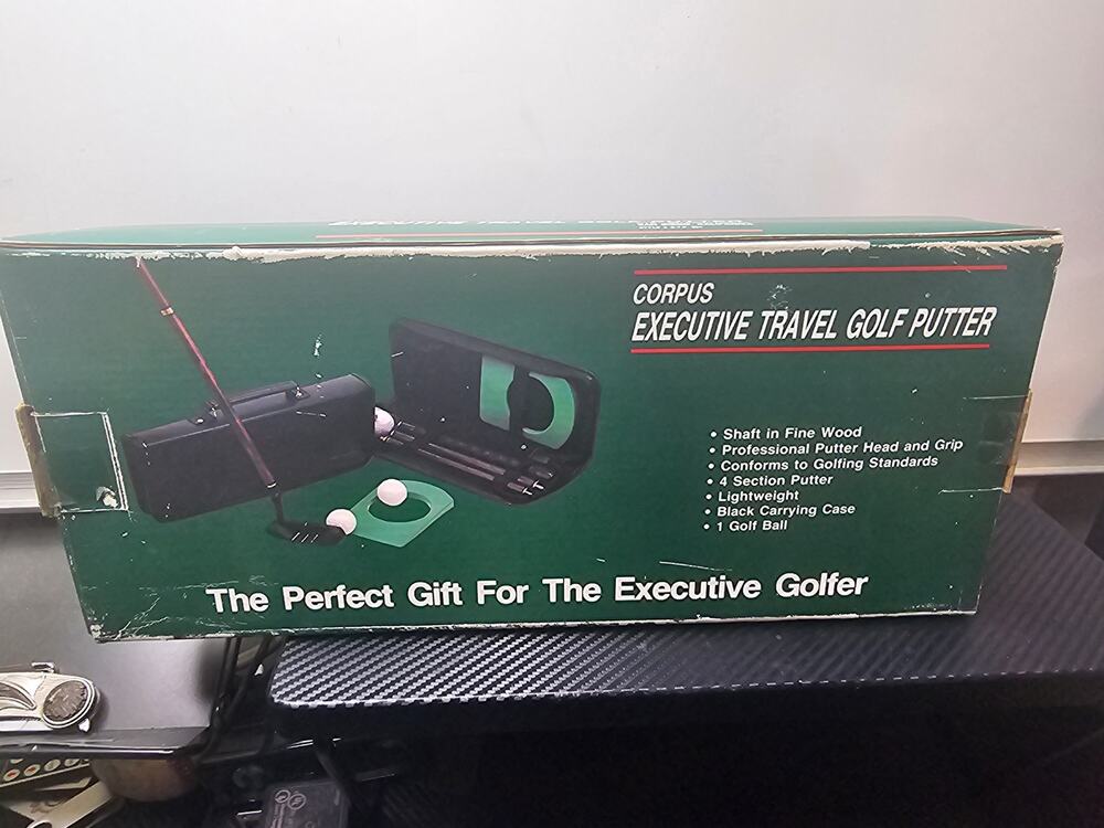 VINTAGE EXECUTIVE GOLF TRAVEL WOOD SHAFT PUTTER W LEATHER CASE CORPUS EXCLUSIVE